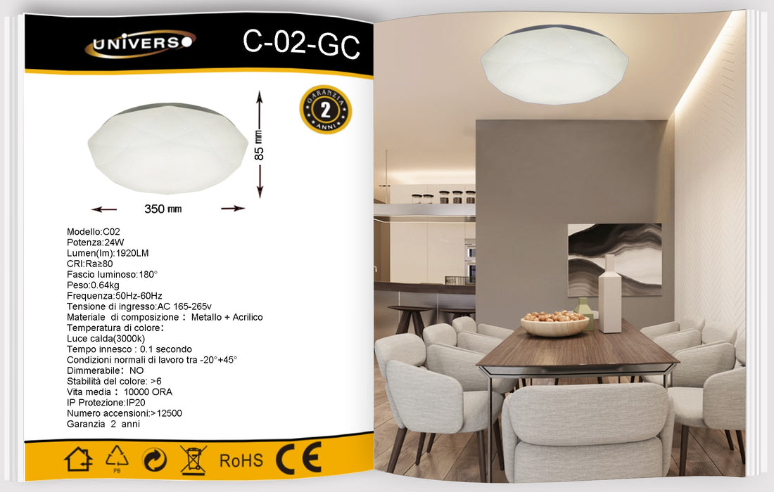 Plafoniera Led Rotonda con Rilievo da Soffitto 24W C02