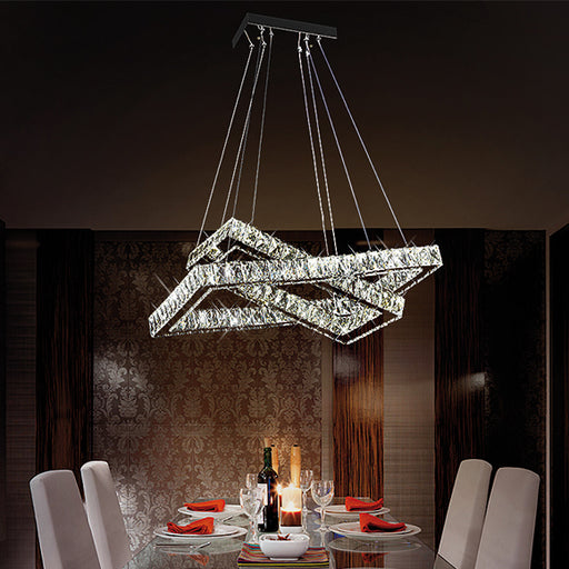 Lampadario Moderno a Sospensione a Forma di 2 Rettangoli Intrecciati