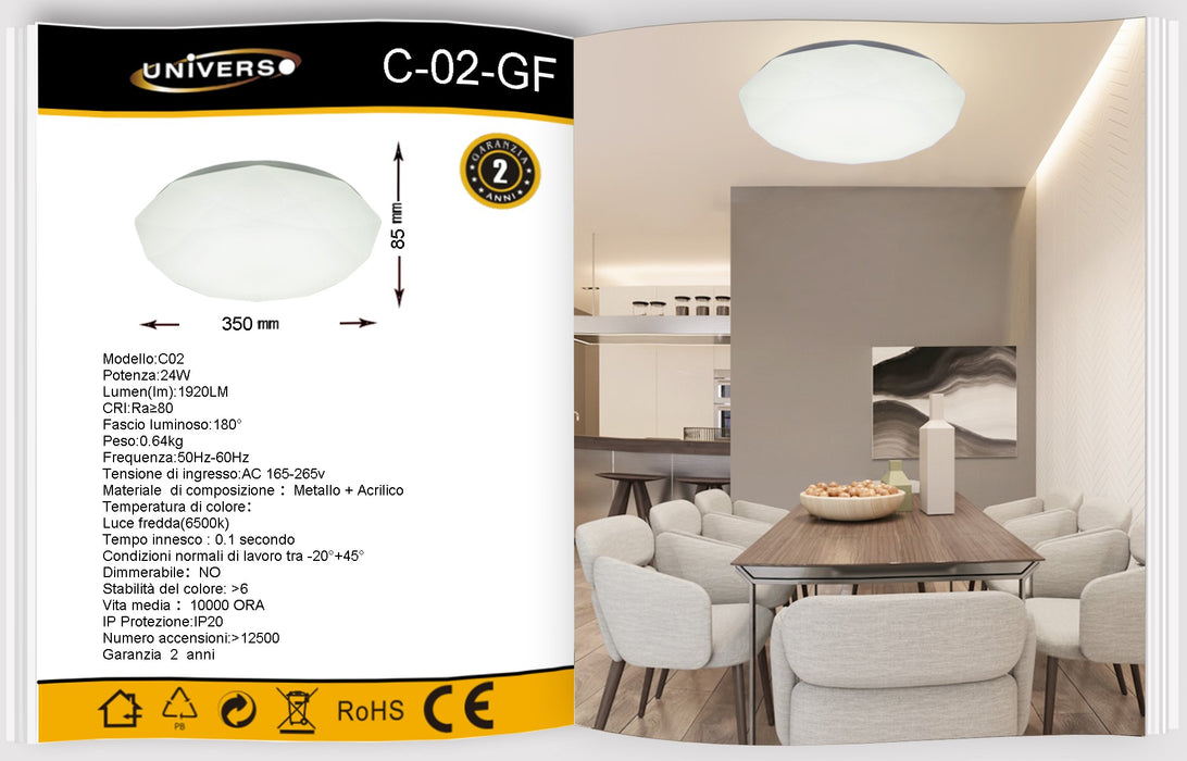 Plafoniera Led Rotonda con Rilievo da Soffitto 24W C02