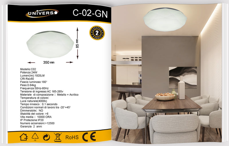 Plafoniera Led Rotonda con Rilievo da Soffitto 24W C02