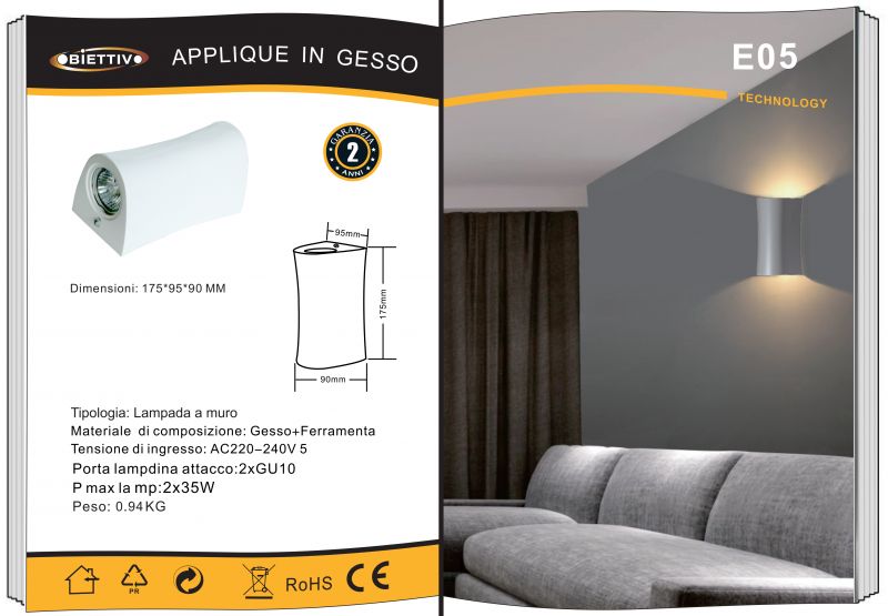 Applique in Gesso Bianco Led a Forma di Cilindro GU10 E05